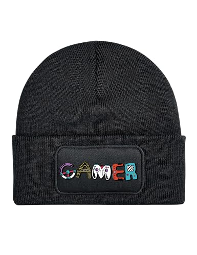 NIMAMA Kinder Mütze Beanie Gamer Wintermütze Statement Spruch Print Geschenk Unisex Strickmütze für Jungen und Mädchen - Schwarz von NIMAMA