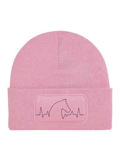 NIMAMA Kinder Mütze Beanie Heartbeat Pferd Wintermütze Statement Spruch Print Geschenk Unisex Strickmütze für Jungen und Mädchen - Rosa von NIMAMA