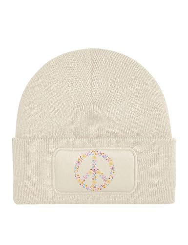 NIMAMA Kinder Mütze Beanie Peace Wintermütze Statement Spruch Print Geschenk Unisex Strickmütze für Jungen und Mädchen - Beige von NIMAMA