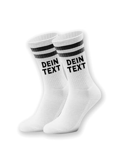 NIMAMA Kinder Socken bedrucken lassen mit eigenem Text - Jungen & Mädchen Tennissocken als Geschenk - Weiße Sportsocken mit lustigem Statement - Weiß/Schwarz 27/31 von NIMAMA