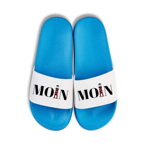 NIMAMA Moin Leuchtturm Badelatschen Flip Flops Badeschuhe Unisex für Damen und Herren - Blau/Weiß - 42/43 von NIMAMA