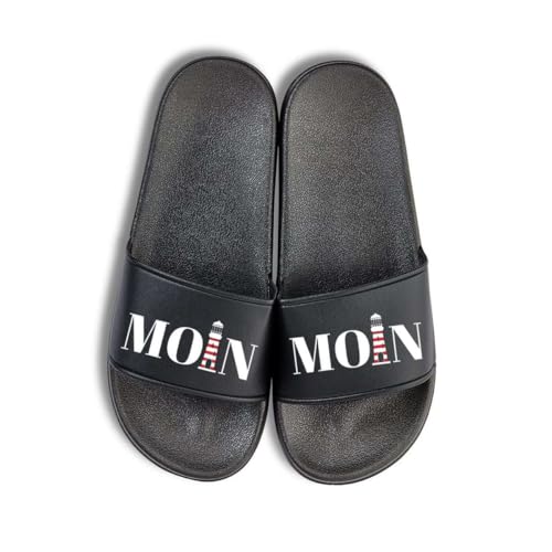 NIMAMA Moin Leuchtturm Badelatschen Flip Flops Badeschuhe Unisex für Damen und Herren - Schwarz/Schwarz - 42/43 von NIMAMA
