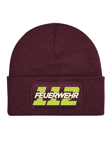 NIMAMA Mütze Beanie 112 Feuerwehr Wintermütze Statement Spruch Print Geschenk Unisex Strickmütze für Herren & Damen - Burgund von NIMAMA