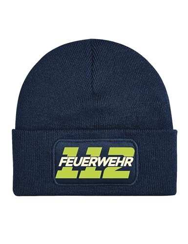 NIMAMA Mütze Beanie 112 Feuerwehr Wintermütze Statement Spruch Print Geschenk Unisex Strickmütze für Herren & Damen - Navyblau von NIMAMA