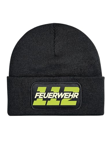 NIMAMA Mütze Beanie 112 Feuerwehr Wintermütze Statement Spruch Print Geschenk Unisex Strickmütze für Herren & Damen - Schwarz von NIMAMA