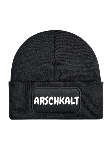 NIMAMA Mütze Beanie ARSCHKALT Wintermütze Statement Spruch Print Geschenk Unisex Strickmütze für Herren und Damen - Schwarz von NIMAMA