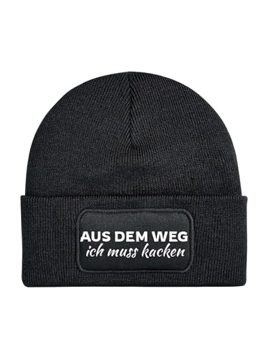 NIMAMA Mütze Beanie AUS DEM Weg ich muss kacken Wintermütze Statement Spruch Print Geschenk Unisex Strickmütze für Herren und Damen - Schwarz von NIMAMA