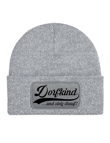 NIMAMA Mütze Beanie Dorfkind Wintermütze Statement Spruch Print Geschenk Unisex Strickmütze für Herren & Damen - Graumeliert von NIMAMA