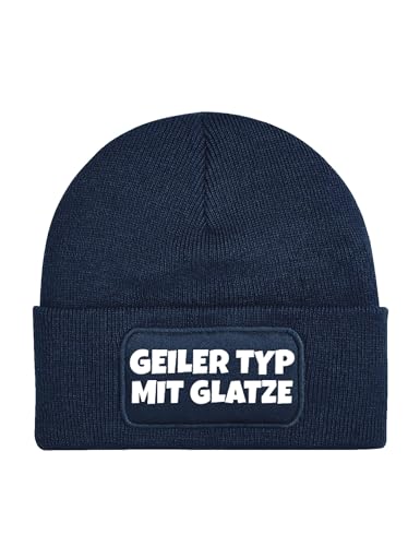 NIMAMA Mütze Beanie Geiler Typ mit Glatze Wintermütze Statement Spruch Print Geschenk Unisex Strickmütze für Herren und Damen - Navyblau von NIMAMA