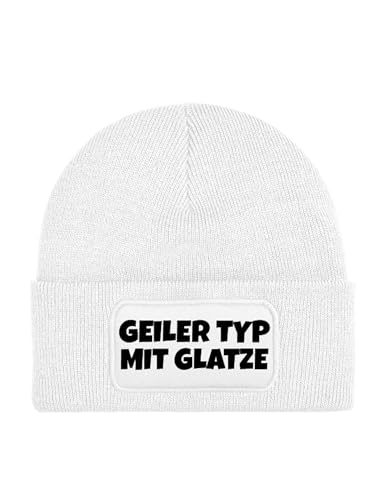 NIMAMA Mütze Beanie Geiler Typ mit Glatze Wintermütze Statement Spruch Print Geschenk Unisex Strickmütze für Herren und Damen - Weiß von NIMAMA