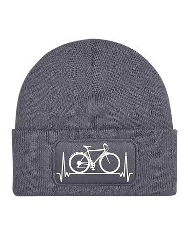 NIMAMA Mütze Beanie Heartbeat Fahrrad Wintermütze Statement Spruch Print Geschenk Unisex Strickmütze für Herren & Damen - Dunkelgrau von NIMAMA