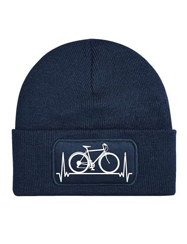 NIMAMA Mütze Beanie Heartbeat Fahrrad Wintermütze Statement Spruch Print Geschenk Unisex Strickmütze für Herren & Damen - Navyblau von NIMAMA