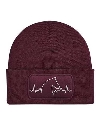 NIMAMA Mütze Beanie Heartbeat Pferd Wintermütze Statement Spruch Print Geschenk Unisex Strickmütze für Herren & Damen - Burgund von NIMAMA