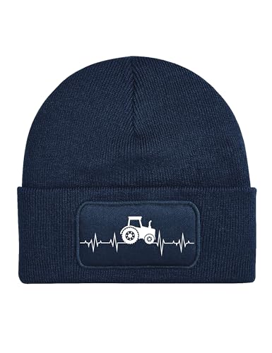 NIMAMA Mütze Beanie Heartbeat Traktor Wintermütze Statement Spruch Print Geschenk Unisex Strickmütze für Herren & Damen - Navyblau von NIMAMA