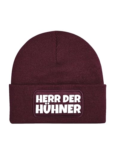 NIMAMA Mütze Beanie Herr Der Hühner Wintermütze Statement Spruch Print Geschenk Unisex Strickmütze für Herren - Burgund von NIMAMA