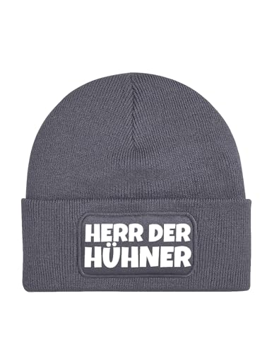 NIMAMA Mütze Beanie Herr Der Hühner Wintermütze Statement Spruch Print Geschenk Unisex Strickmütze für Herren - Dunkelgrau von NIMAMA
