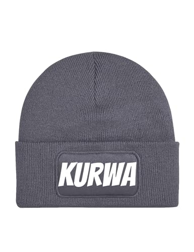 NIMAMA Mütze Beanie Kurwa Wintermütze Statement Spruch Print Geschenk Unisex Strickmütze für Herren und Damen - Dunkelgrau von NIMAMA