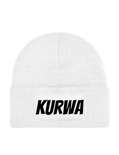 NIMAMA Mütze Beanie Kurwa Wintermütze Statement Spruch Print Geschenk Unisex Strickmütze für Herren und Damen - Weiß von NIMAMA