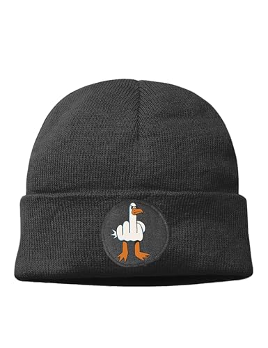 NIMAMA Mütze Beanie Möwe Finger Wintermütze Statement Spruch Print Geschenk Unisex Strickmütze für Herren & Damen - Schwarz von NIMAMA