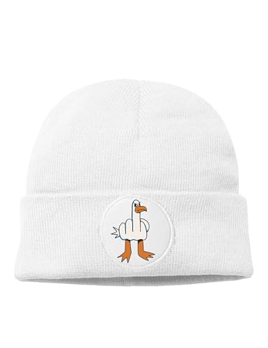 NIMAMA Mütze Beanie Möwe Finger Wintermütze Statement Spruch Print Geschenk Unisex Strickmütze für Herren & Damen - Weiß von NIMAMA
