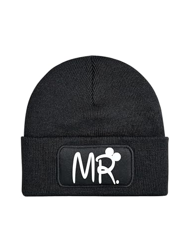 NIMAMA Mütze Beanie Mr. und Mrs. Pärchen Wintermütze Statement Spruch Print Geschenk Unisex Strickmütze für Herren & Damen - Mr Schwarz von NIMAMA