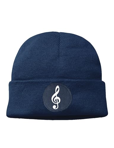 NIMAMA Mütze Beanie Notenschlüssel Musik Wintermütze Statement Spruch Print Geschenk Unisex Strickmütze für Herren & Damen - Navyblau von NIMAMA