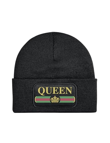 NIMAMA Mütze Beanie Queen Pärchen Wuntermütze Statement Spruch Print Geschenk Unisex Strickmütze für Herren & Damen - Schwarz von NIMAMA