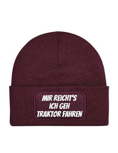 NIMAMA Mütze Beanie Traktor Fahren Wintermütze Statement Spruch Print Geschenk Unisex Strickmütze für Herren und Damen - Burgund von NIMAMA
