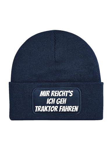 NIMAMA Mütze Beanie Traktor Fahren Wintermütze Statement Spruch Print Geschenk Unisex Strickmütze für Herren und Damen - Navyblau von NIMAMA