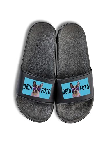 NIMAMA Unisex Badelatschen Bedrucken Lassen - Mit Wunschfoto personalisiert - Individuell als Geschenk für Herren und Damen selbst gestalten - Schwarz/Schwarz - 46/47 NIMAMA Unisex Badelatschen Bedrucken Lassen - Mit Wunschfoto personalisiert - Individuell als Geschenk für Herren und Damen selbst gestalten - Schwarz/Schwarz - 46/47 von NIMAMA