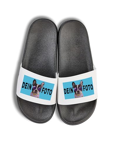 NIMAMA Unisex Badelatschen Bedrucken Lassen - Mit Wunschfoto personalisiert - Individuell als Geschenk für Herren und Damen selbst gestalten - Schwarz/Weiß - 44/45 NIMAMA Unisex Badelatschen Bedrucken Lassen - Mit Wunschfoto personalisiert - Individuell als Geschenk für Herren und Damen selbst gestalten - Schwarz/Weiß - 44/45 von NIMAMA