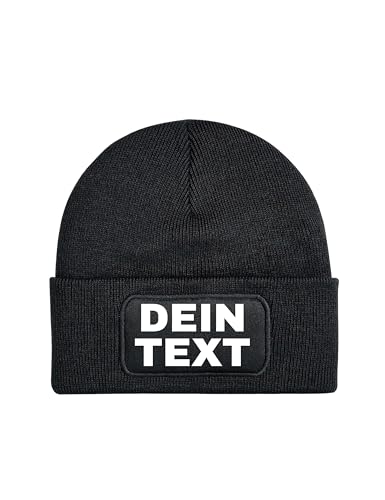 NIMAMA Unisex Erwachsenen Mütze Beanie Bedrucken Lassen - Mit Wunschtext personalisiert - Individuell als Geschenk für Herren und Damen selbst gestalten - Schwarz von NIMAMA