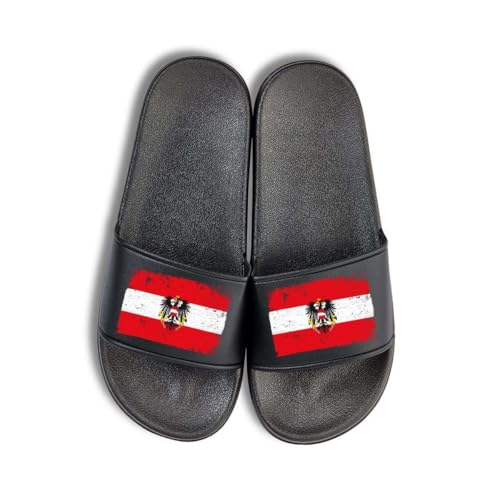 NIMAMA Vintage Austria Österreich Badelatschen Flip Flops Badeschuhe Unisex für Damen und Herren - Schwarz/Schwarz - 46/47 von NIMAMA