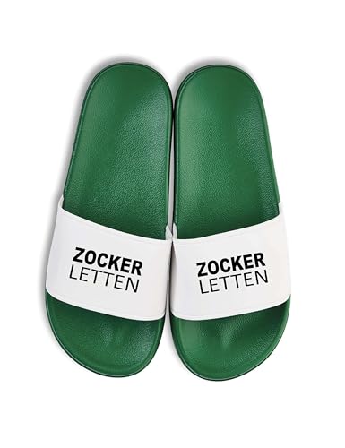 NIMAMA Zocker Letten Badelatschen - Gaming Statement Flip Flops Badeschuhe Unisex - Badesandalen & Hausschuhe für Damen & Herren mit lustigem Spruch - Grün/Weiss - 44/45 von NIMAMA