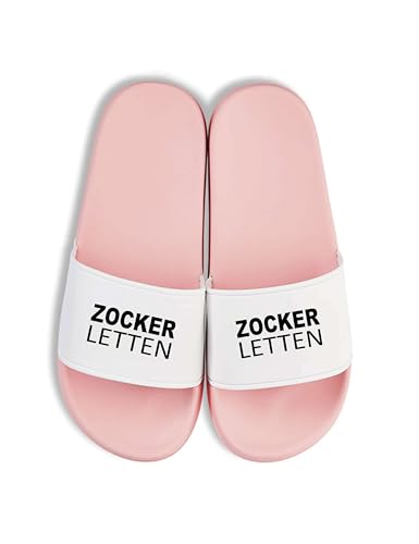 NIMAMA Zocker Letten Badelatschen - Gaming Statement Flip Flops Badeschuhe Unisex - Badesandalen & Hausschuhe für Damen & Herren mit lustigem Spruch - Rosa/Weiss - 40/41 von NIMAMA