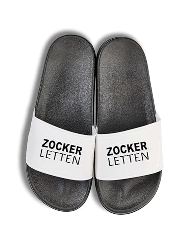 NIMAMA Zocker Letten Badelatschen - Gaming Statement Flip Flops Badeschuhe Unisex - Badesandalen & Hausschuhe für Damen & Herren mit lustigem Spruch - Schwarz/Weiss - 46/47 von NIMAMA