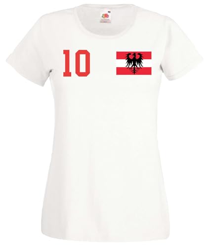 Österreich Damen T-Shirt Trikot Personalisiert mit Wunschname + Nummer - Weiß M von NIMAMA