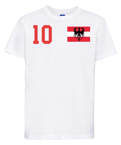 Österreich Kinder T-Shirt Trikot Personalisiert mit Wunschname + Nummer - Weiß 6 Jahre (106/116) von NIMAMA