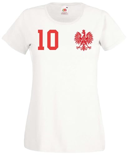 Polen Damen T-Shirt Trikot Polska Trikot Personalisiert mit Wunschname + Nummer - Weiß XS von NIMAMA