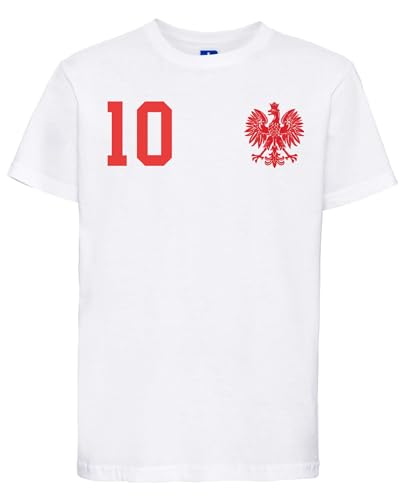 Polen Kinder T-Shirt Polska Trikot Personalisiert mit Wunschname + Nummer - Weiß 8 Jahre (118/128) von NIMAMA
