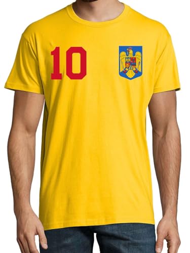 Rumänien Herren T-Shirt Trikot Personalisiert mit Wunschname + Nummer - Gelb L von NIMAMA