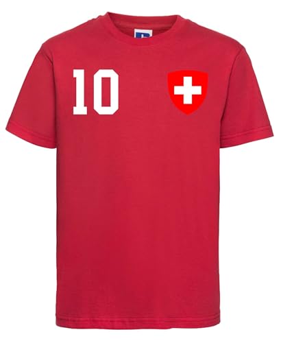 Schweiz Kinder T-Shirt Trikot Personalisiert mit Wunschname + Nummer - Rot 12 Jahre (142/152) von NIMAMA