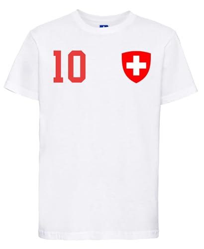 Schweiz Kinder T-Shirt Trikot Personalisiert mit Wunschname + Nummer - Weiß 4 Jahre (96/104) von NIMAMA