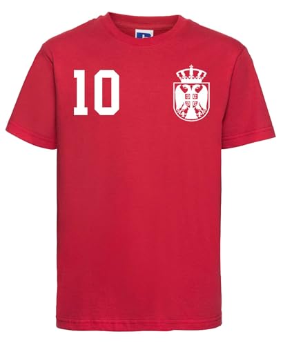 Serbien Kinder T-Shirt Trikot Personalisiert mit Wunschname + Nummer - Rot 12 Jahre (142/152) von NIMAMA