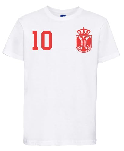 Serbien Kinder T-Shirt Trikot Personalisiert mit Wunschname + Nummer - Weiß 10 Jahre (130/140) von NIMAMA