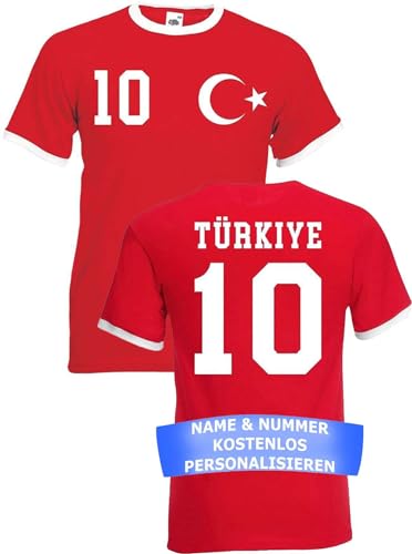 Herren T-Shirt Türkei Trikot EM 2024 mit eigenem Namen + Nummer - Weiß/Rot L von NIMAMA