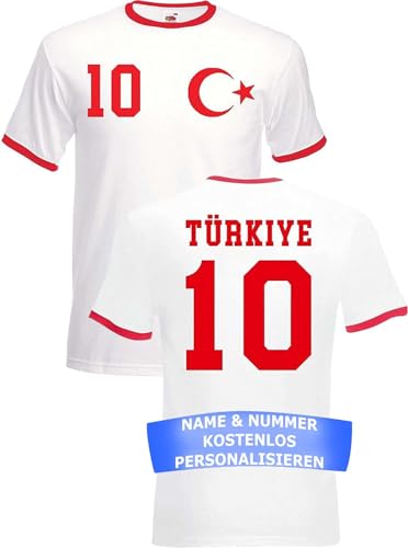 Herren T-Shirt Türkei Trikot EM 2024 mit eigenem Namen + Nummer - Rot/Weiß M von NIMAMA