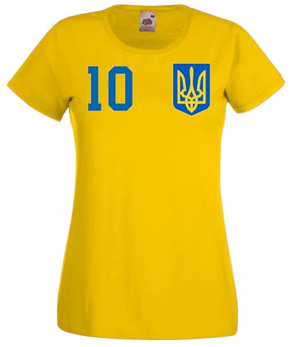 Ukraine Damen T-Shirt Trikot Personalisiert mit Wunschname + Nummer - Gelb S von NIMAMA