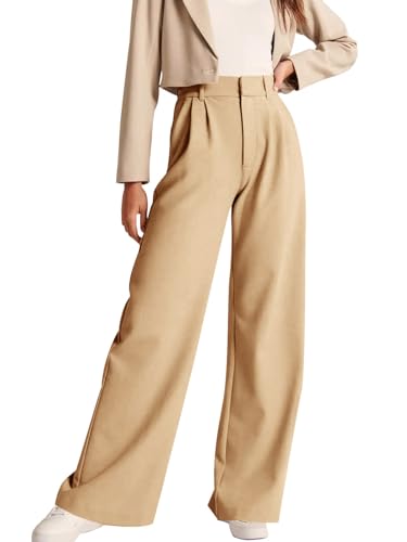 NIMIN Arbeitshose mit hoher Taille für Damen, lässig, gerades Bein, Hose mit Taschen 2023, Khaki, X-Groß von NIMIN