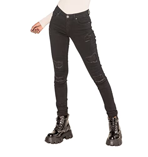 NINA CARTER P100 Damen Skinny Fit Jeanshosen HIGH Waist Destroyed-Effekten Jeans Used-Look Waschungseffekt (Schwarz (P101-8), L) von NINA CARTER